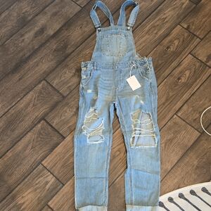 Cello Light Blue Distressed Jeans Overalls